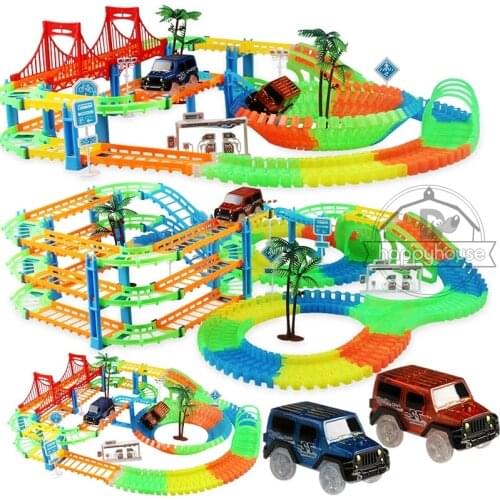 Magic Track Railway Magical Racing Track Play Set Educational Bend Flexible Race Track Electronic Flash Light Car Toys For kids