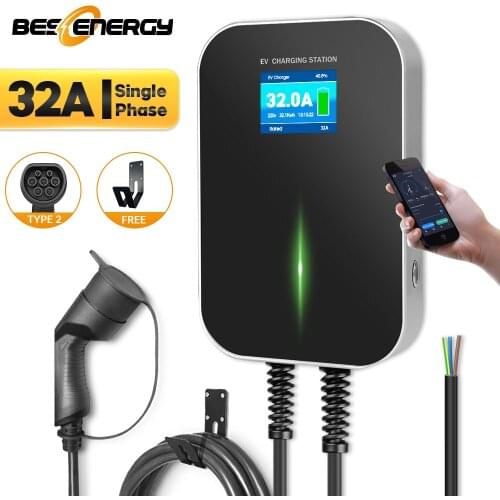 EVSE APP Control Charger Wallbox 32A 1Phase 7.2KW EV Electric Vehicle Charging Station with Type 2 6.1M Cable IEC 62196-2 Plug