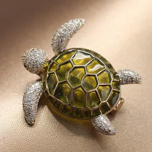 Zlxgirl cute AAA Cubic Zircon Tortoise Shape Brooch Enamel Animal Copper Brooches For Women Badge Dress Accessories Scarf Buckle