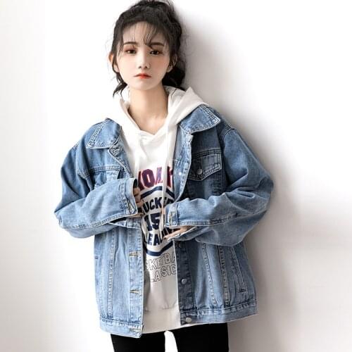 Plus Size 5XL BF Style Blue Denim Jackets For Women Spring Autumn Vintage Casual Loose Jean Outwear Coat