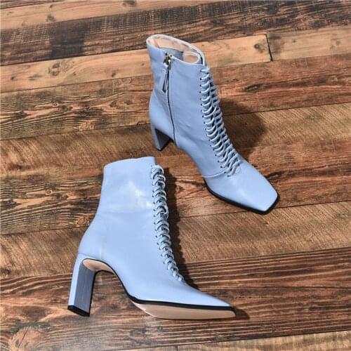 Smirnova 2020 new fashion women boots lace up square toe zipper high quality autumn winter boots sexy ladies ankle boots female