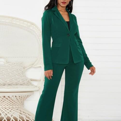 Woman Vintage Green Loose Blazer Suits 2021 Spring Elegant Female Office Solid Matching Sets Ladies High Wasited Pants Suit