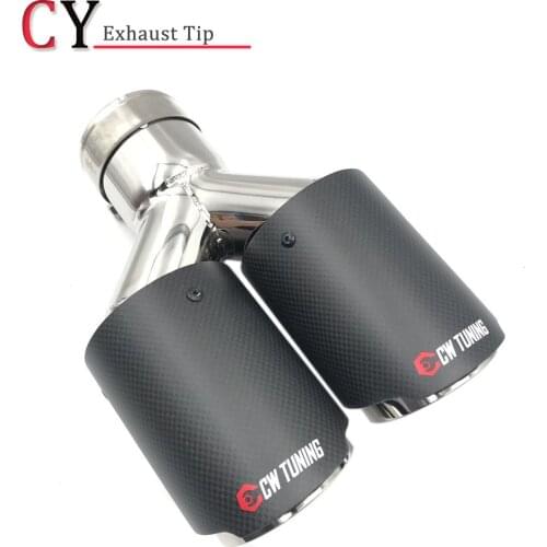 1Piece Matt Carbon Fiber Stainless Steel Universal Carbon Exhaust End Pipe Double tips For Any Car