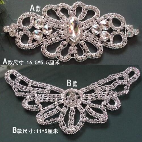 1 Piece Rhinestones Applique for Wedding Dress Flower Silver Beading Crystal Applique DIY Sewing decoration Crafts Free Shipping