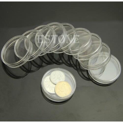 10PCS Applied Round Clear Cases Coin Storage Capsules Holder Round Plastic 37mm