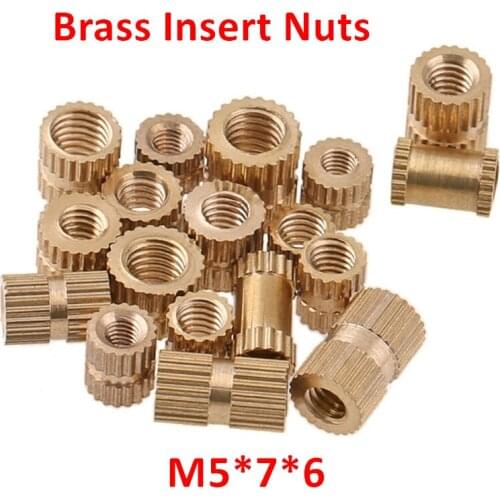 100pcs M5*7*6 Brass Thread Inserts Nuts OD=7.3mm M5*6 Knurled Brass Insert embedded Nut Copper Molding Injection Nuts