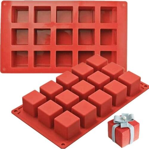 15 Cavity Cube Square Shape Silicone Mold for Cake Decorating Tools DIY Dessert Cake Moulds for Kitchen Baking Tool