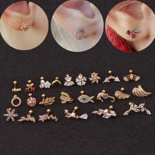 2Pcs 20G Stainless Steel Cz Tragus Helix Lobe Screw Back Stud Earring Crystal Zircon Daith Cartilage Ear Piercing Body Jewelry