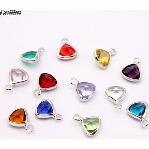 20Pcs Colorful Birthstone Charm Pendant Triangle Transparent Glass Crystal Birthstone Charms For Jewelry Making DIY Accessories