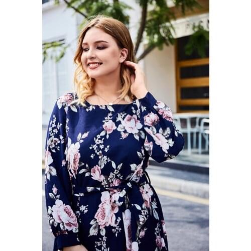 2020 European and American mm large summer womens Bohemian printed close waist lace up thin dress