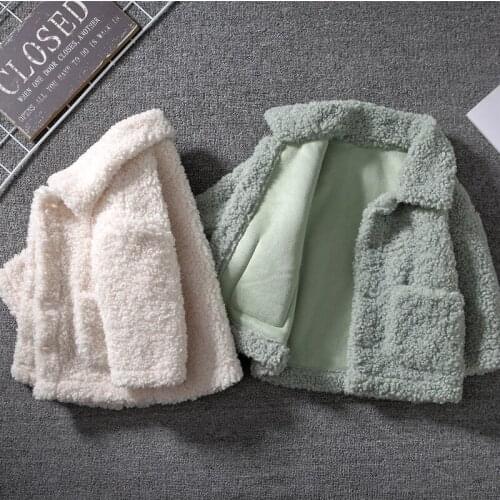 2021 Fashion Children Winter Clothes Lambs Wool Warm Coat for Baby Girl White Green Big Bag Pattern Baby Winter Clothes