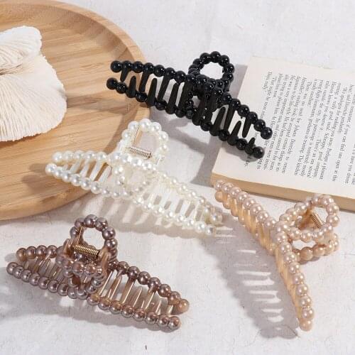 2021 Popular Hyperbole Pearls Hair Claw Women Hair Styling Barrettes Makeup Headwear Girls Hairpins Crab Hair Clips Big Size