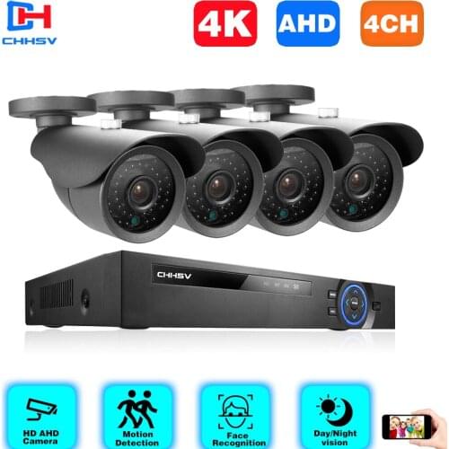 4K 4CH CCTV Security Camera System 4CH 6 in 1 AHD TVI CVI CCTV Kit 8MP Indoor Outdoor Weatherproof Surveillance Camera System
