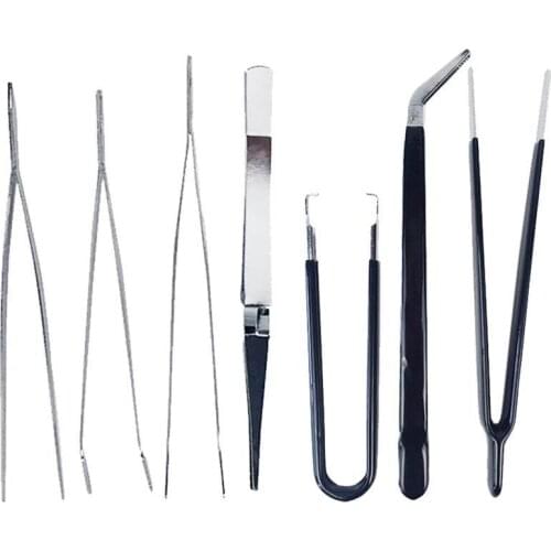 7Pcs Industrial Tweezers Set for Metal Particles Repair Precision Tip Tweezers with Pointed Straight Curved Extension