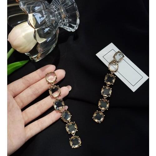 Acrylic metal inlaid fashion long earrings jewelry atmosphere square pendant personality female fashion model, only sold a