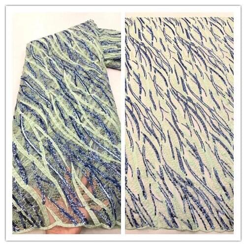 Sequined French S-188686 Mesh Lace Fabric Embroidery African Net Tulle Lace Fabric With Sequins For Party Wedding Dress
