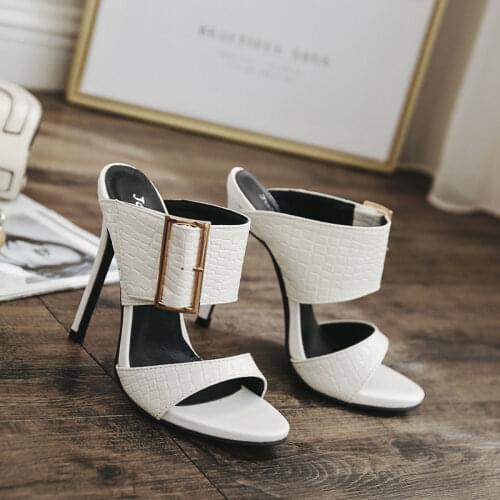 New 2021 Sandals Women Leather Peep Toe Sandals Sexy Heels Pumps Slides Ladies Casual Shoes High Heel Shoes Sandalias Mujer