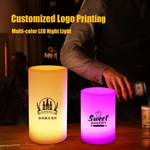 Cylinder RGB LED Night Light Free Customized Logo Printing Promotion Ambient Lights Coffee Bar Wedding Night Party Table Lamp