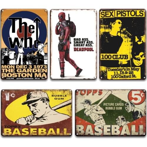 DEADPOOL CHAPLIN Vintage Metal Poster Tin Signs Retro BASEBALL Iron Painting Pub Bar Man Cave Home Wall Decor Room Decoration