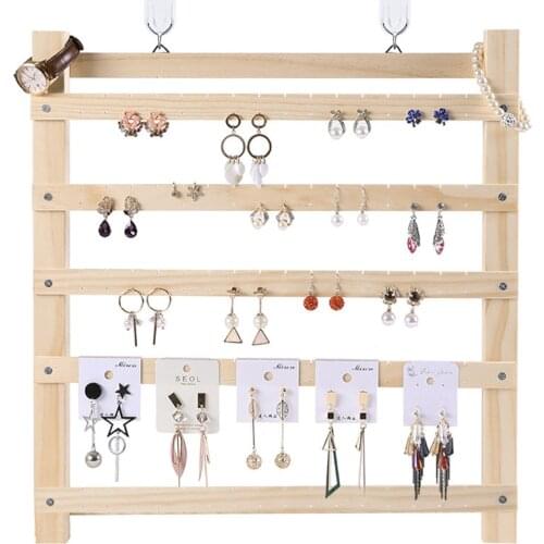 Wood Jewelry Display Organizer Wall Hanging Storage Jewelry Earring Ring Necklace Hanger Holder Stand without Hooks