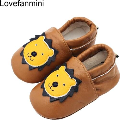Baby Shoes Soft Genuine Sheepsk Leather Baby Boys Girls Infant toddler Moccasins Shoes Slippers First Walkers Non-slip lion 113