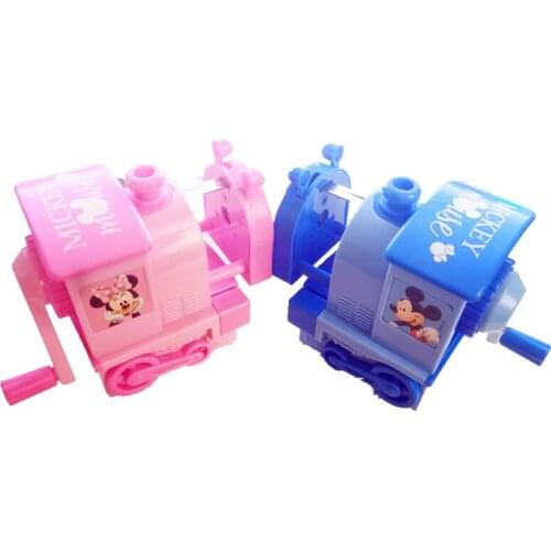 Disney Sharpener Mickey Cute Cartoon Train Shape Pencil Sharpener Creative Learning Stationery Manual Pencil Sharpener Gift