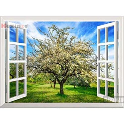 Kexinzu Full Square/Round 5D Diy Diamond Painting Cross Stitch "Window Scenery " Diamond 3D Embroidery Mosaic Home Decor 030