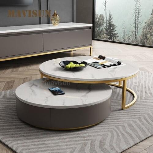 Classic Luxury Round Marble Living Room Storage Side Table Set Simple Small Apartment Tv Cabinet Post-Modern Tv Unit Furniture