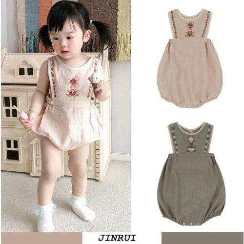 Baby Girls Romper 2021 SS Summer Apo Brand Kids Girls One Piece Jumpsuit Embroidery Sisters Matching Cloth Rompers Outfit Suit