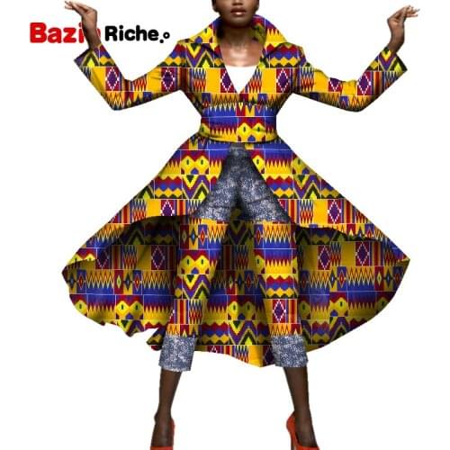 2021 New Casual African Two Piece Set Top and Pants for Women Long Jacket Coat+Nine Pant 2 Pieces African Women Clothes WY5179