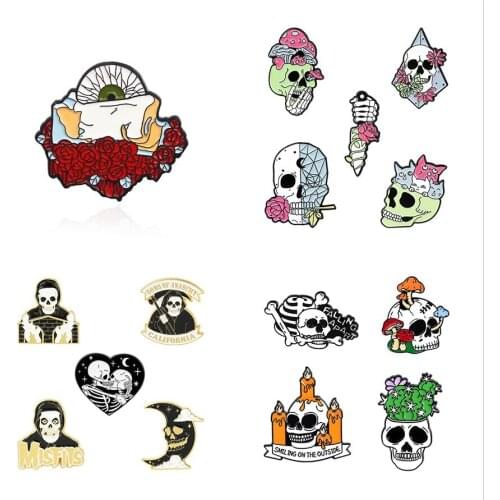 Creative Rose Punk Death Couple Mr. Skull Enamel Pins Custom Gothic Skeleton Brooch Lapel Badge Bag Lover Cartoon Alloy Jewelry