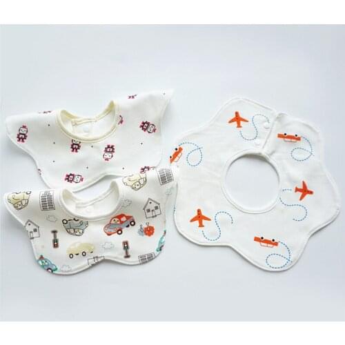 Lovely petal Style Baby Bibs Rotating Double Snap cartoon bear/car/plane Heart Star Bibs Girls Boys scarf Cute Burp Cloths