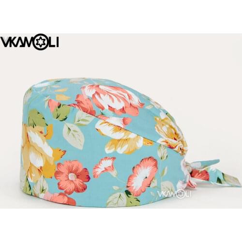Fashion multicolor Flower printing cap dental care scrub cap for women nurse scrubs Health service Workers adjustable lab caps