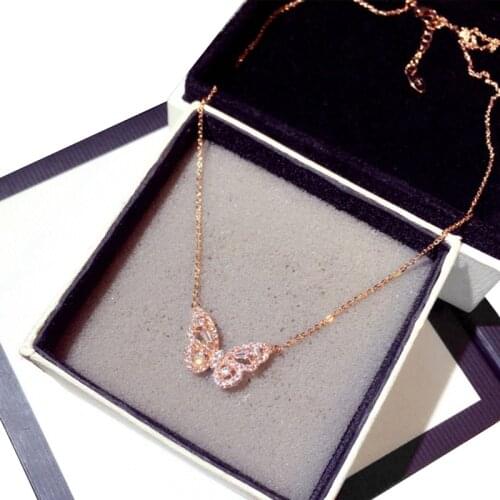 Fashion Zirconia Butterfly Necklace Charm Rose Gold Butterfly Necklaces Jewelry Pendant for Women Girl
