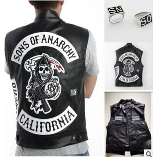 4 Styles Sons Of Anarchy Embroidery Leather Rock Punk Vest Cosplay Costume Black Color Motorcycle Sleeveless Jacket dropshipping