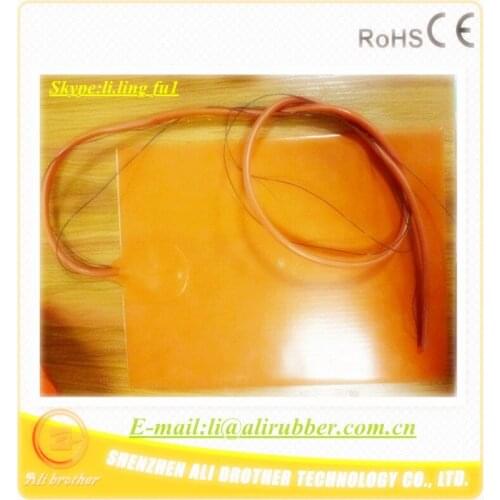 Silicone Rubber 3D Printer Heater 24v 500w 400*500*1.5mm adhesive 1face 100k thermistor 1000mm lead come out from short side