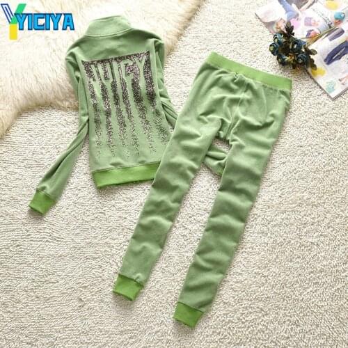 YICIYA 2021 new stand collar fashion Sequin letter velvet suit womens sports Leggings leisure Yoga suit,tracksuit women,met