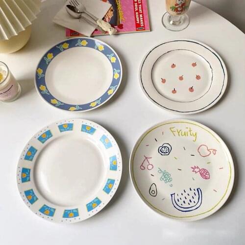 Ins new hand-painted tulip fruit letter graffiti ceramic plate western food snack plate dinner set plates and dishes
