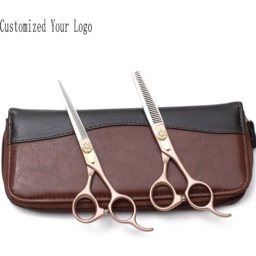 5.5" 16cm JP Stainless Engrave Logo Rose Gold Barber Scissors Regular Shears Thinning Scissors Professional Hair Scissors C9105