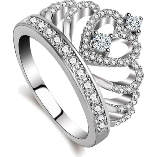 Solid Sterling-silver-jewelry Women Heart Crown Rings Handmade Aaa 1.5ct Cz Zircon Engagement Band Ring For Women Gift