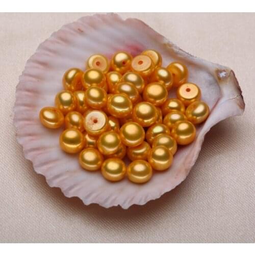 Gold Color Dyed Pearls, Loose Freshwater Pearls, 7-10mm Bread Round Pearls AAAA Nice Pearl Grade