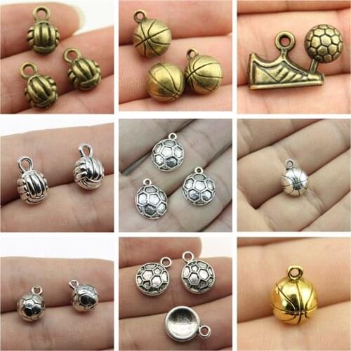 Wholesale Jewelry Lots Football Volleyball Charms Crafts Decoration Handmade Gifts Crafts 12 Pieces