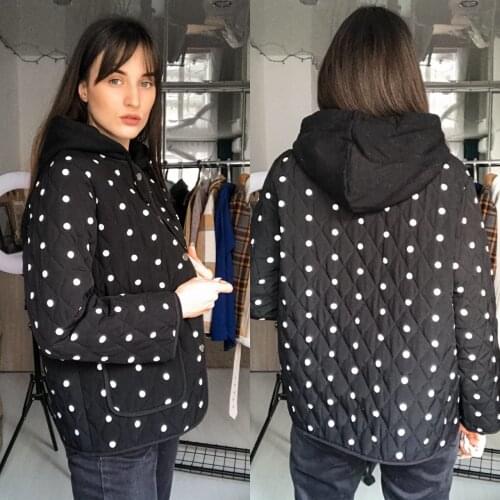 New 2020 Snordic Women Sweet Polka Dot Short Cotton Coat Jacket Button Up Loose Parkas Round Collar Overcoat Full Sleeve