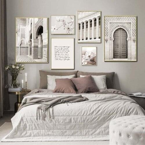 Roman Column Flower Arab Morocco Building Canvas Painting Islamic Vintage Poster Religion Landscape Print Wall Art Picture Decor