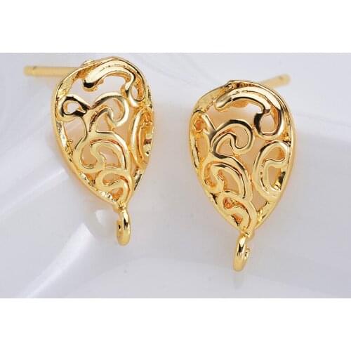 Stud Earrings Post Hanger Connectors Filigree Drop Base Brass Metal Findings DIY Quality 24K Gold Color Dangle Earrings Making