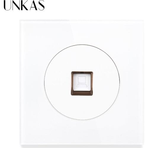 UNKAS RJ45 Internet Data Computer Jack Wall Power Socket 86MM*86MM Tempered Crystal Glass Panel Port Outlet