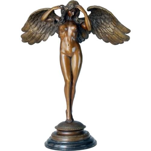 Angel Statue Sculpture Hot Cast Bronze Antique Nude Woman Art Home Office Decor