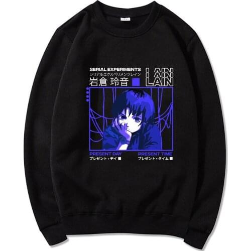 Glitch Serial Experiments Lain Street hip-hop print anime sci-fi sweatshirt men Loose casual round neck fleece pullover men tops