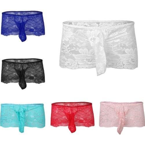 Mens Lace Bikini Briefs Thong Underwear G-string Sissy Pouch Crossdress Panties Hip Skirt Girly Underwear for Men