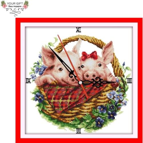 Your Gift G221 14CT 11CT Stamped and Counted Home Decoration Pig In Flower Basket Cross Stitch